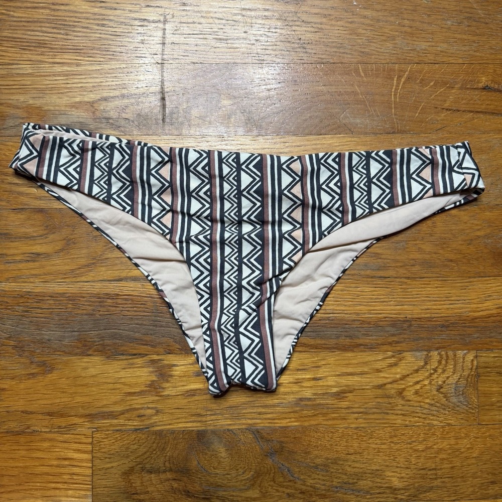 Dolce Vita Women's Bikini Bottom Medium Brown Tribal Geometric Tan Black Swim